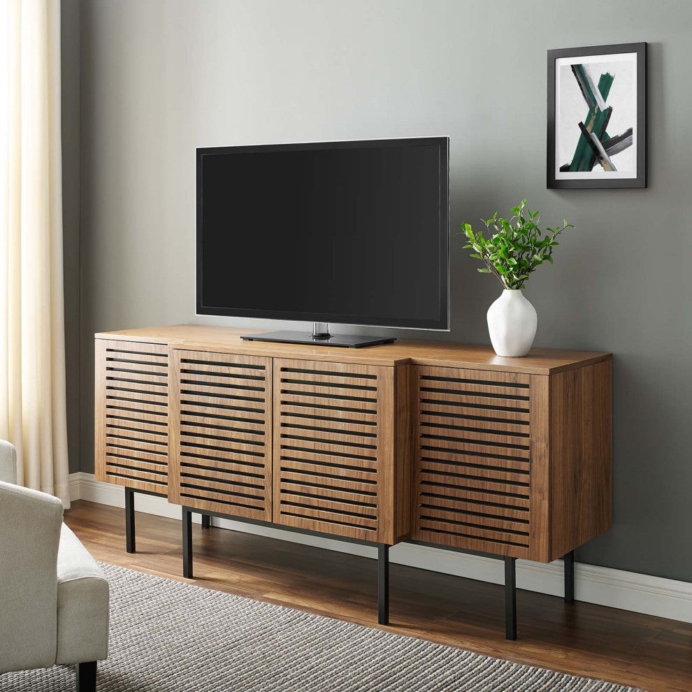 Console Entry Table Sideboard, Rectangular, Wood, Metal, Brown Walnut, Modern