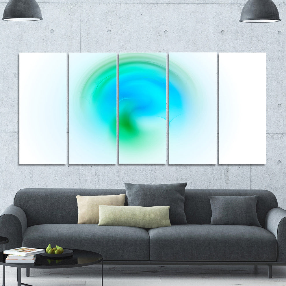 Green Luminous Misty Sphere, Abstract Canvas Art Print, 60"x28", 5 Panels
