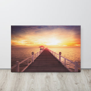 Surreal Wooden Pier at Sunset Landscape Photo Canvas Wall Art Prints, 24" X 36"