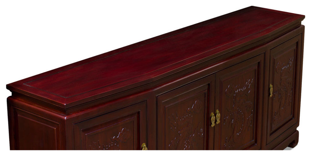 Dark Cherry Elmwood Dragon Carving Oriental Sideboard