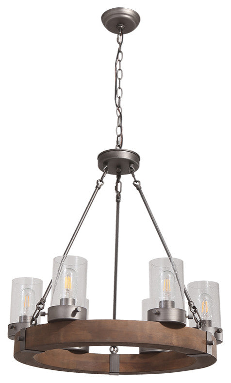 6 Light Wooden Wagon Wheel Chandelier