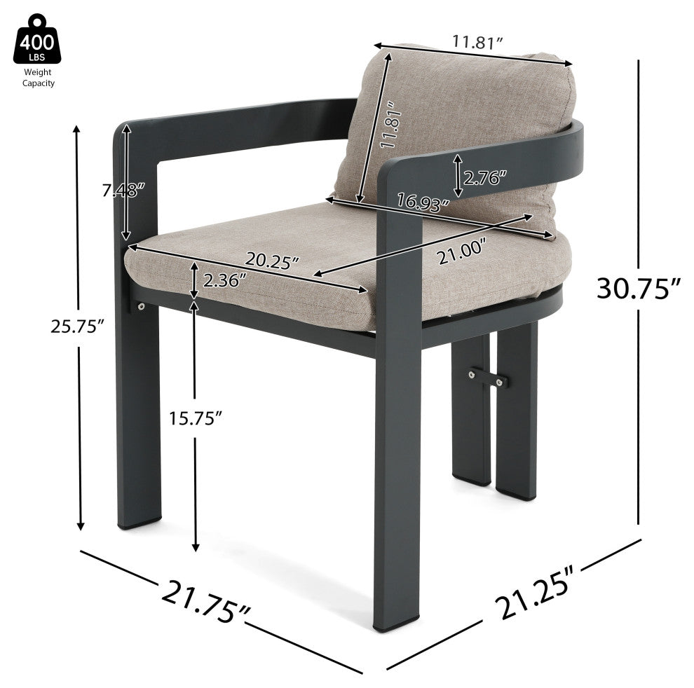 GDF Studio Outdoor Aluminum Dining Chairs With Cushions, Set of 2, Black/Beige