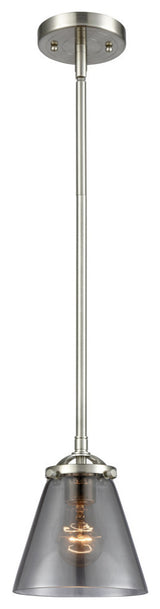 Small Cone 1-Light Mini Pendant, Brushed Satin Nickel, Plated Smoke