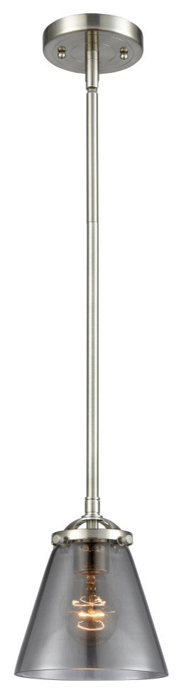 Small Cone 1-Light Mini Pendant, Brushed Satin Nickel, Plated Smoke