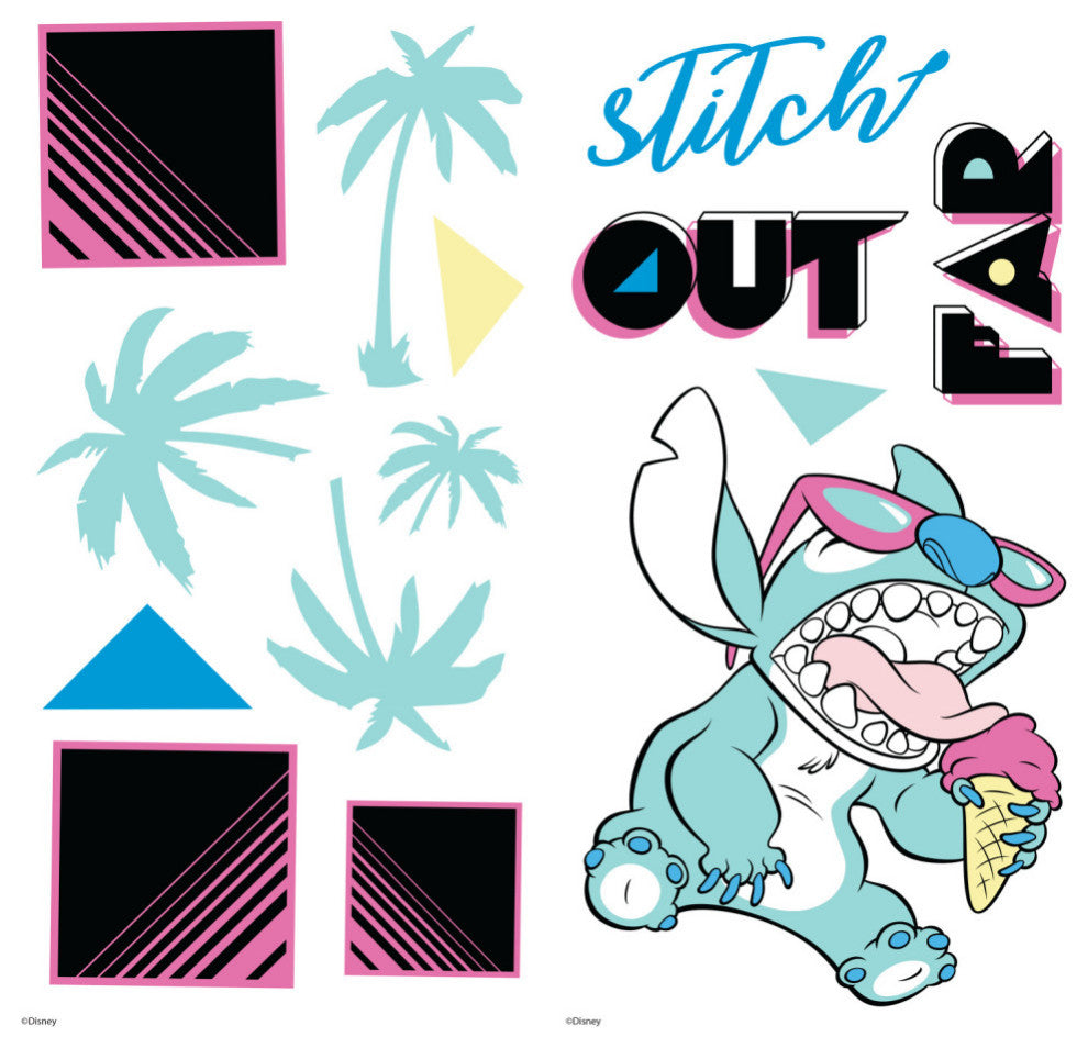 Disney Stitch Far Out Peel And Stick Wall Decals, blue, aqua, yellow