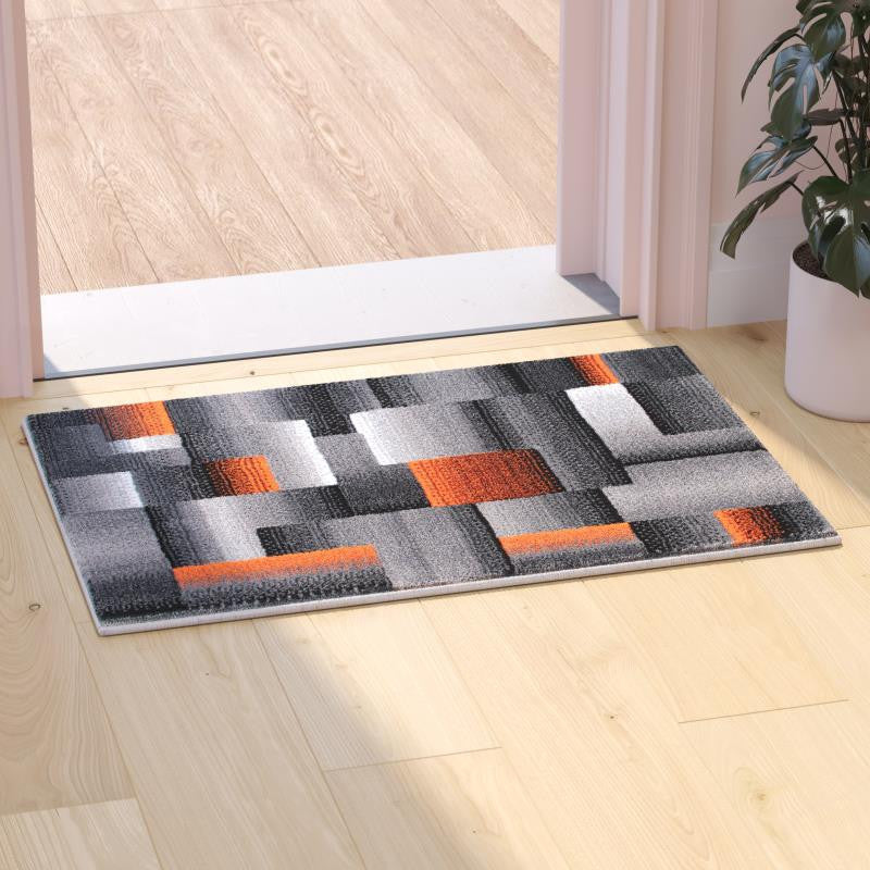 Elio Collection Color Blocked Area Rug, Orange, 2' X 3'