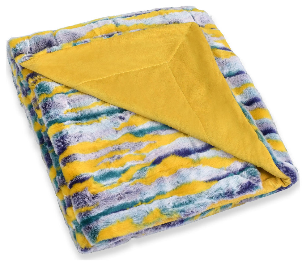 Multi Jacquard Faux Fur Throw Blanket, Teal, 50''x60''
