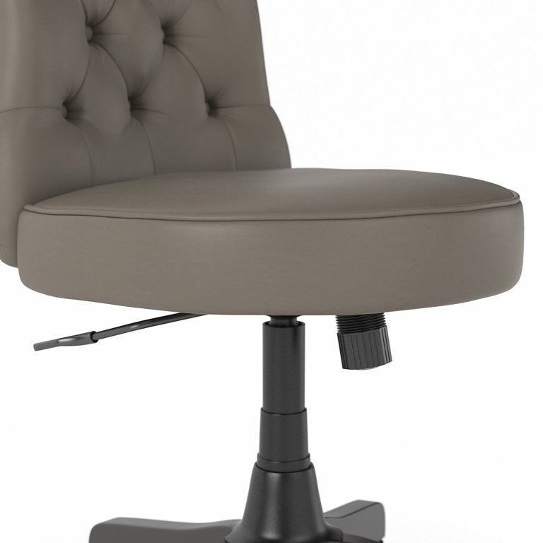 Swivel Office Chair, Armless Seat & Button Tufted Back, Washed Gray Pu Leather