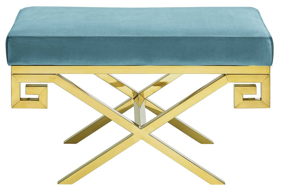 Sea Blue Rove Velvet Performance Velvet Bench