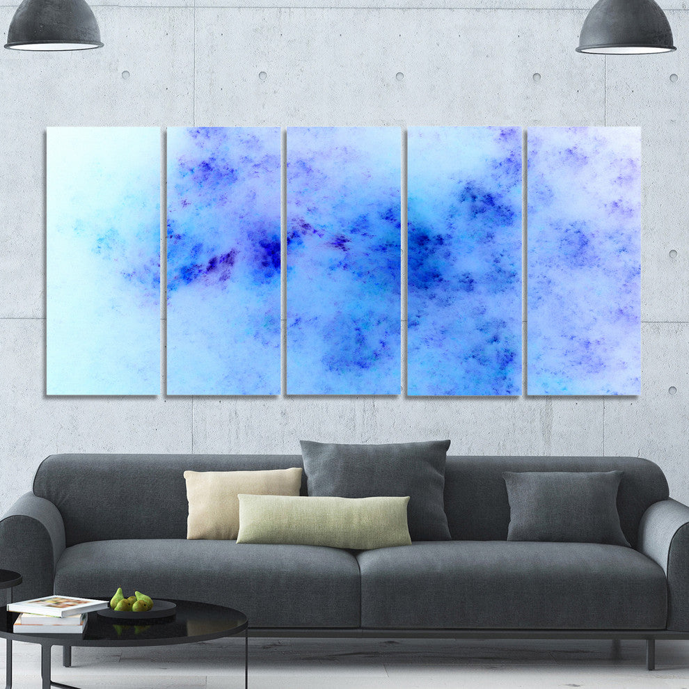 Light Blue Starry Fractal Sky, Abstract Canvas Art Print, 60"x28", 5 Panels