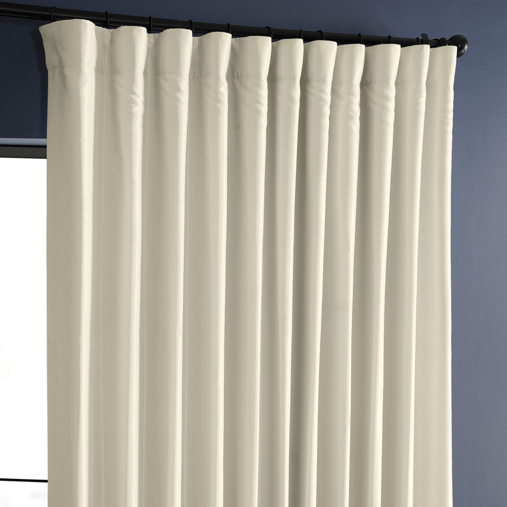 Blackout Extra Wide Vintage Textured Faux Dupioni Curtain, Off White, 100"x96"