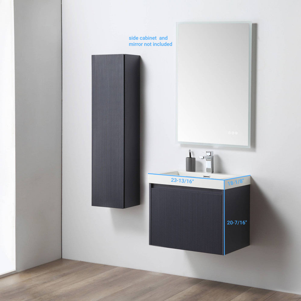 Floating Bathroom Vanity with Sink, Wall Mounted Vanity, Blue, 24" W/ Sink