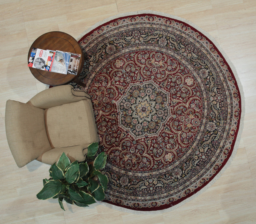 Red Traditional Medallion Finely Woven Indo Tabriz Area Rug