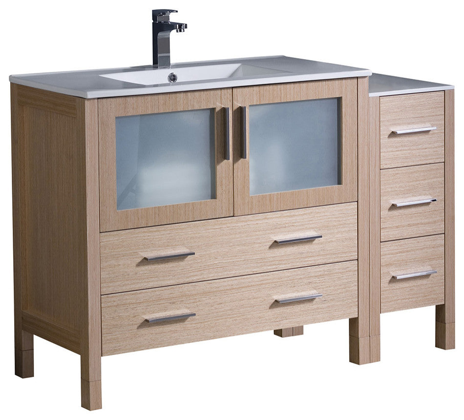 Torino 48" Bathroom Cabinet, White, With Top and Vessel Sink