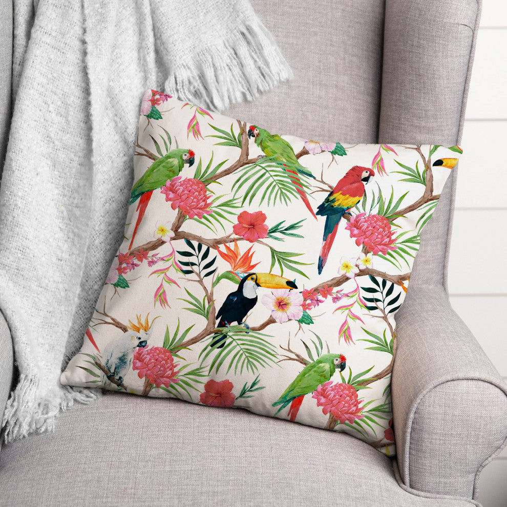 Tropical Birds 18x18 Indoor / Outdoor Pillow