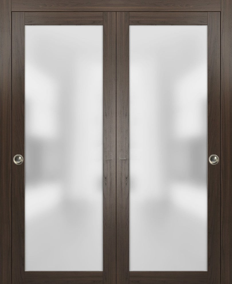 Planum 2102 Interior Closet Bypass Doors 72x96 Chocolate Ash & Hardware