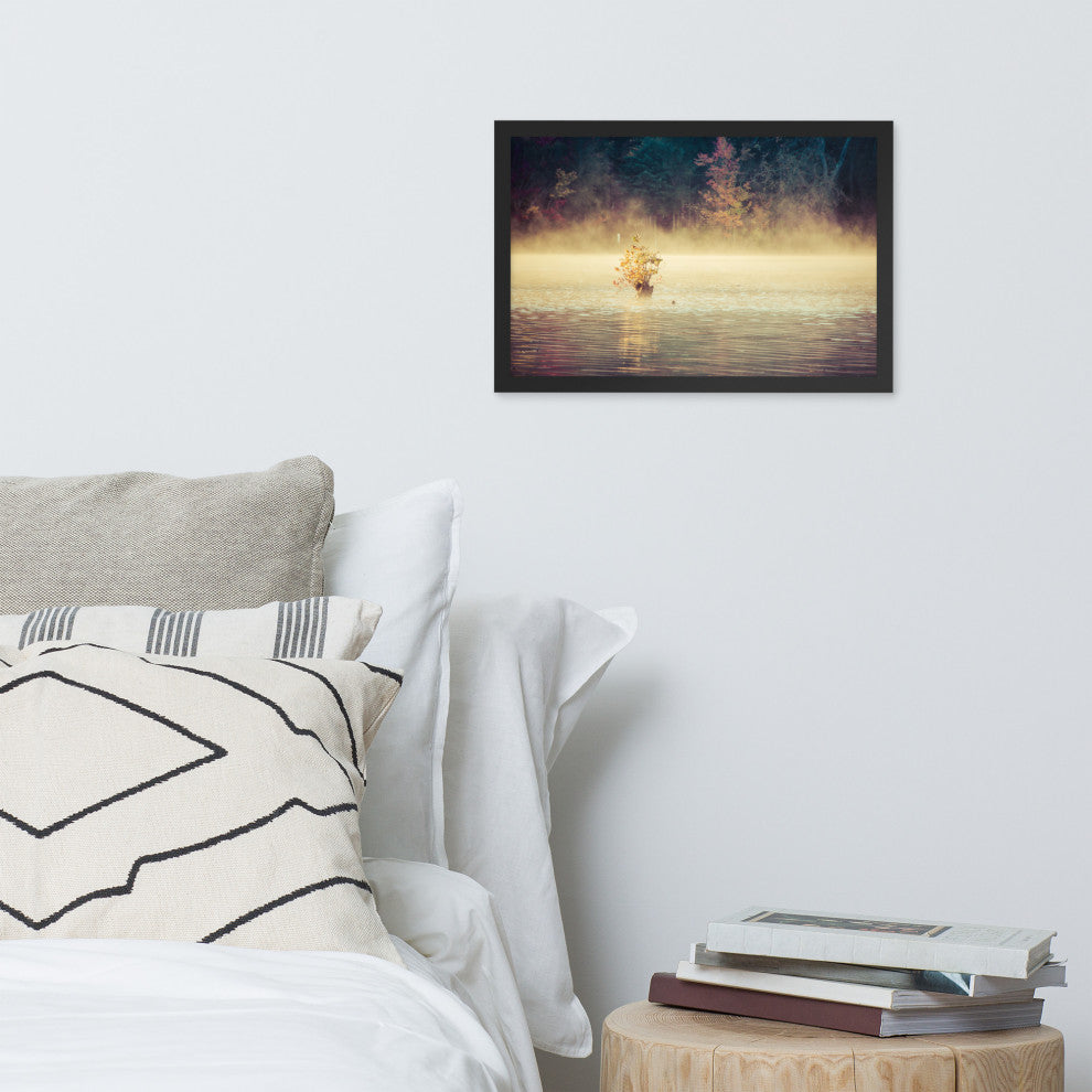 Golden Mist on Waples Pond Framed Photo Paper Wall Art Prints, Black, 12" X 18"