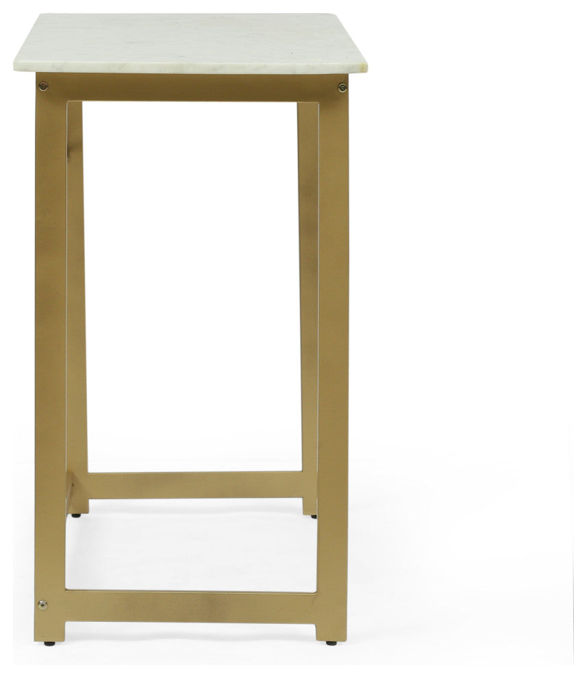 Fairborn Modern Glam Handcrafted Marble Top Desk, White and Gold