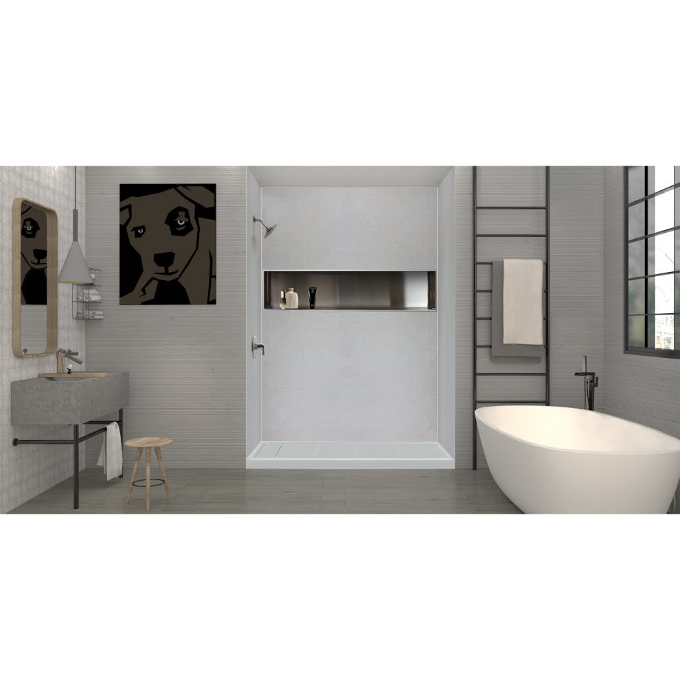 Transolid Linear 48"x32" Rectangular Alcove Shower Base with Left Hand Drain, Grey, Left Hand