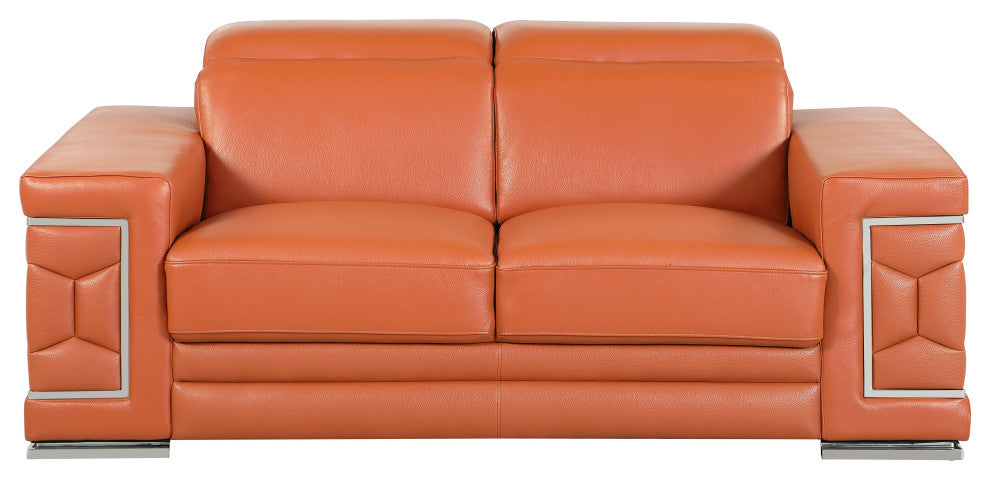Rome Contemporary Genuine Italian Leather Loveseat Camel
