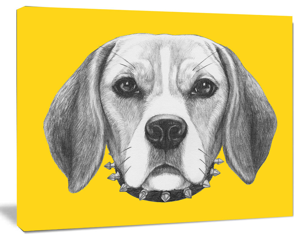 Funny Beagle Dog with Collar, Animal Canvas Art Print, 20"x12"
