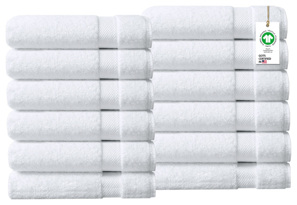 Delara Washcloths Set 100% Organic Cotton, GOTS Certified Absorbent, White, 12 Pack