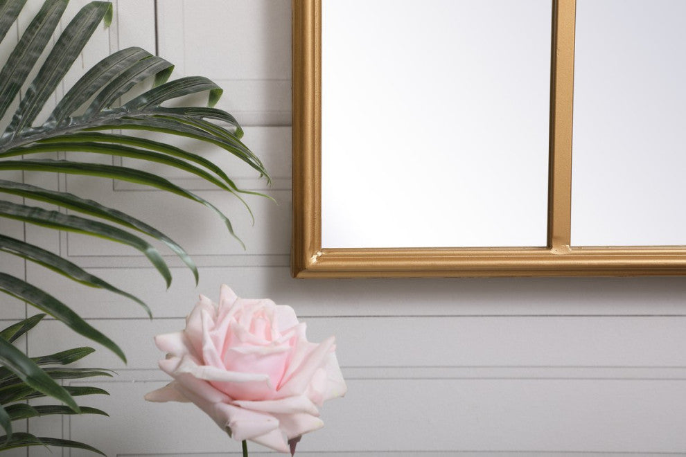 Macey Metal Windowpane Mirror, 28"x41", Brass