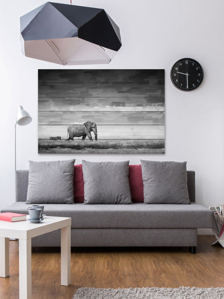 "Elephant" UV Ink Print on White Wood60"x40", 60"x40"