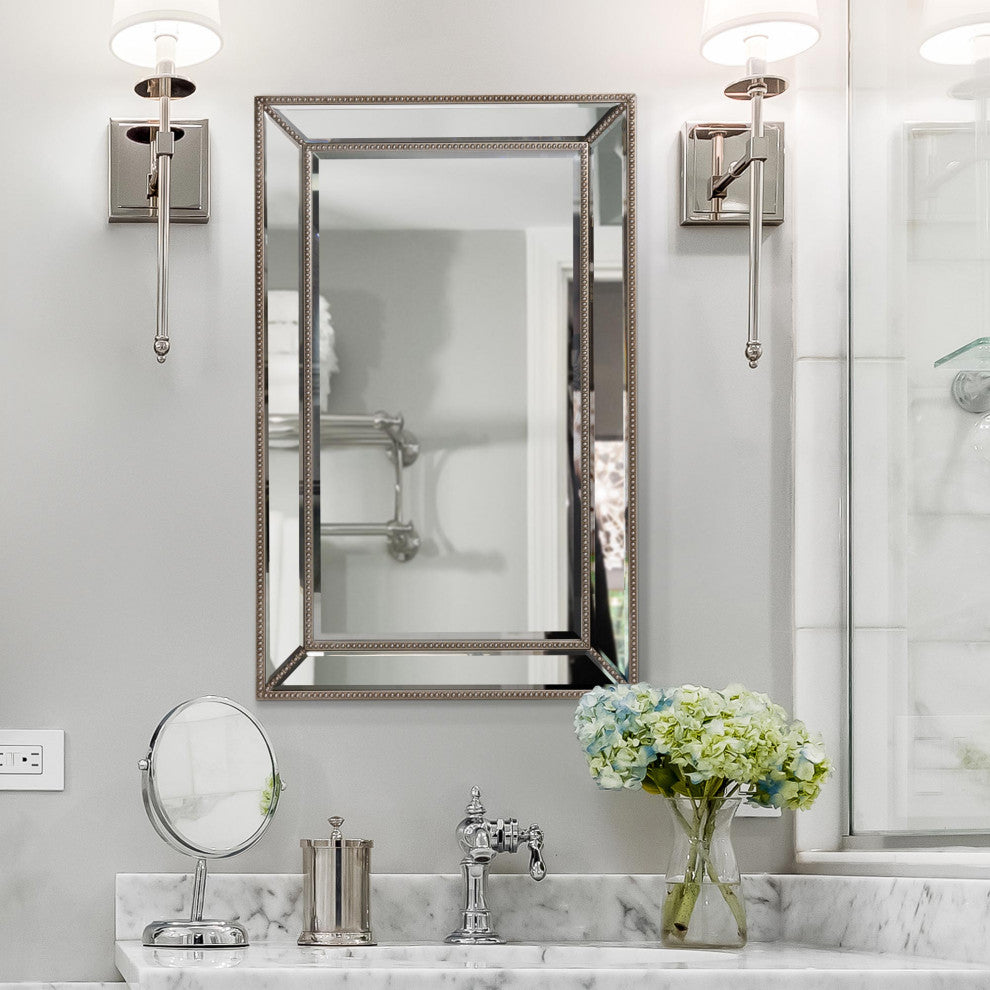 Head West Champagne Silver Metro Beaded Framed Vanity Mirror - 24" x 30"