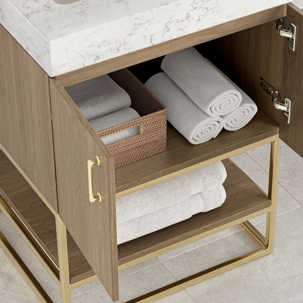 Bahia Bath Vanity, Oak, 24", Brushed Gold Hardware, Single, Freestanding