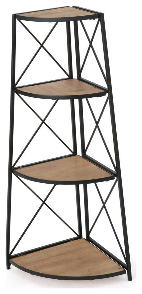 GDF Studio Venice Outdoor Naturally Antique Firwood 3-Tier Corner Shelf