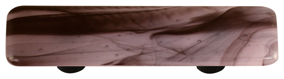 Art Glass Rectangle Swirl Pull, Black Post, Black Swirl Petal Pink