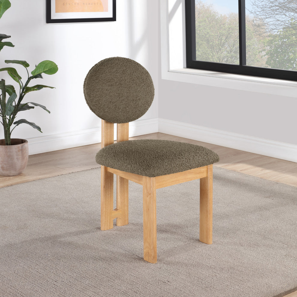 Napa Boucle Fabric Dining Chair, Set of 2, Olive, Natural Finish