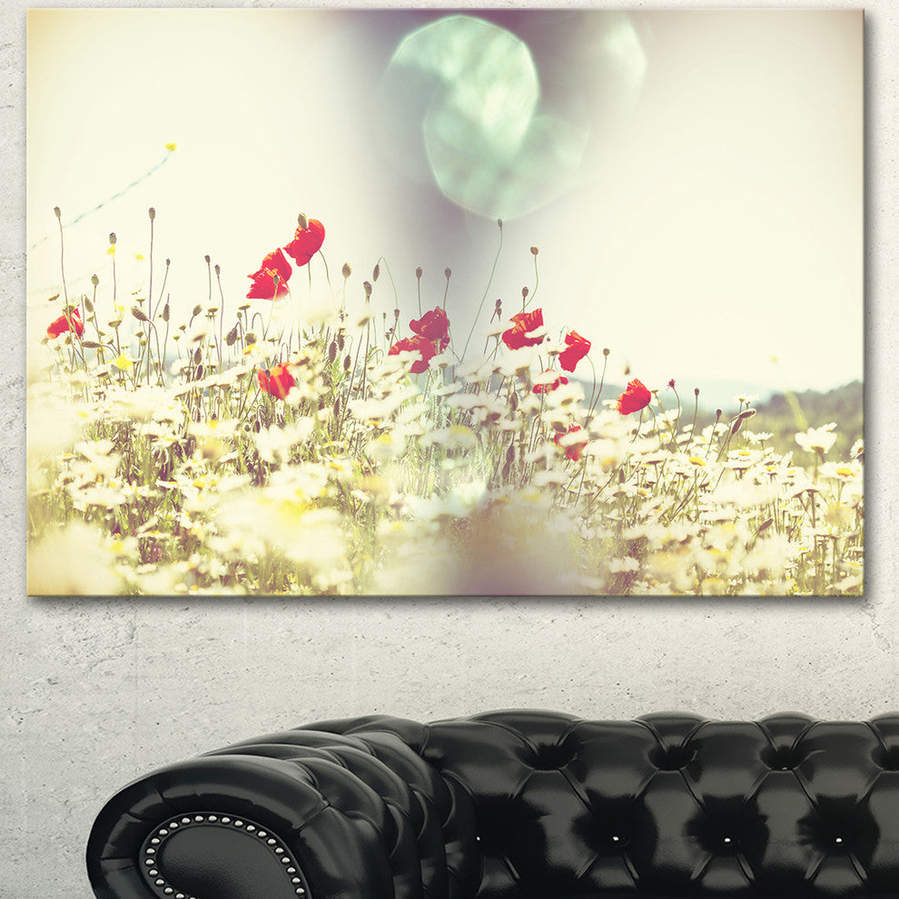 Red and White Poppy Flowers Field, Large Flower Canvas Art Print, 40"x30"