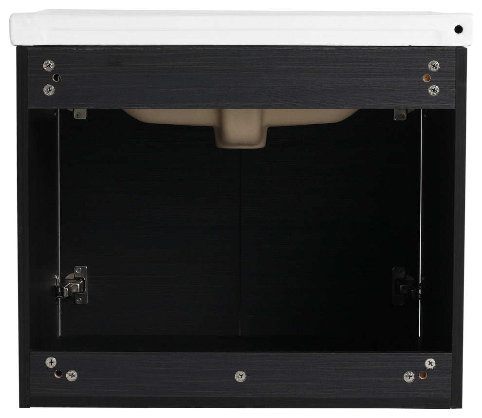 24" Plywood Wall Mounted Bath Vanity Set, Black, Ceramic Basin