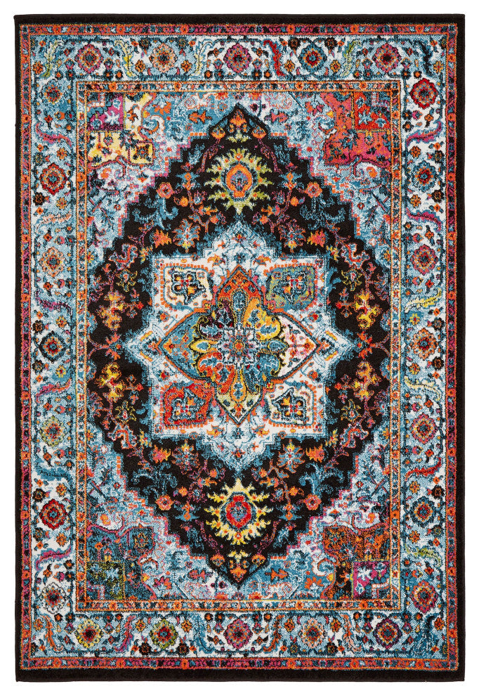8" x 9" Black Decorative Medallion Area Rug