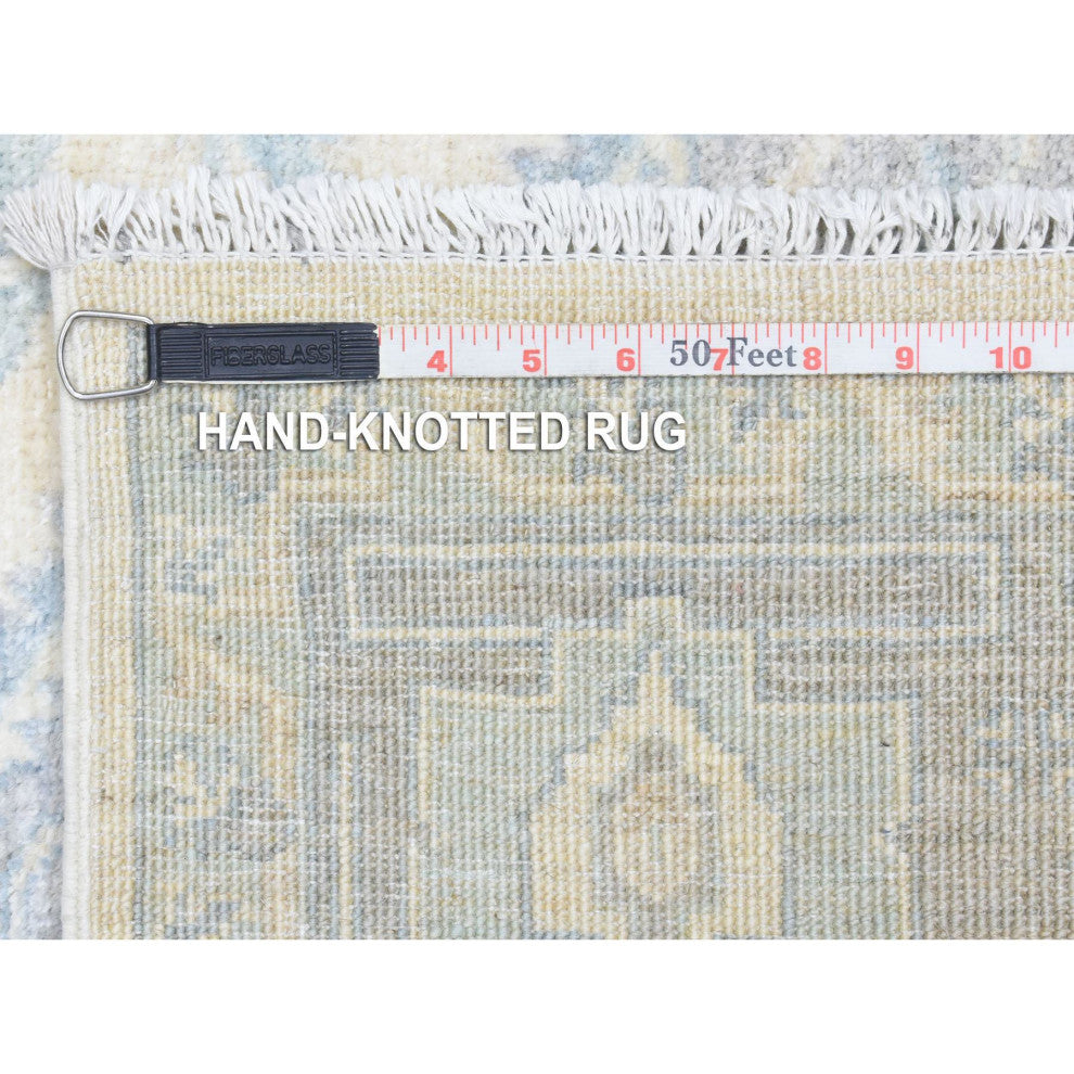 Ivory, White Wash Peshawar Organic Wool Hand Knotted Rug, 6'2"x8'9"