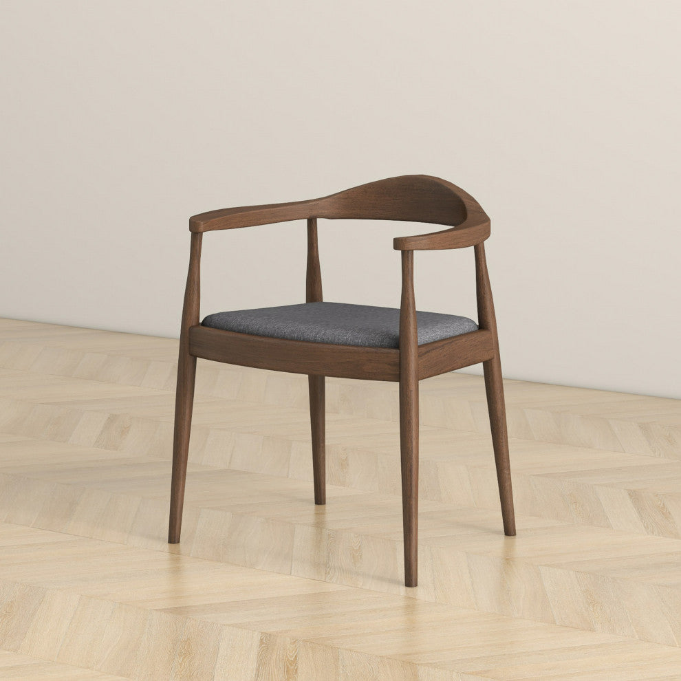 Freya Mid-Century Modern Solid Wood Upholstered Dining Chair, Grey
