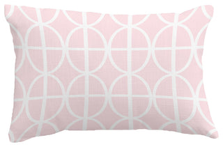Ovals and Stripes Geometric Print Throw Pillow With Linen Texture, Pink, 14"x20"