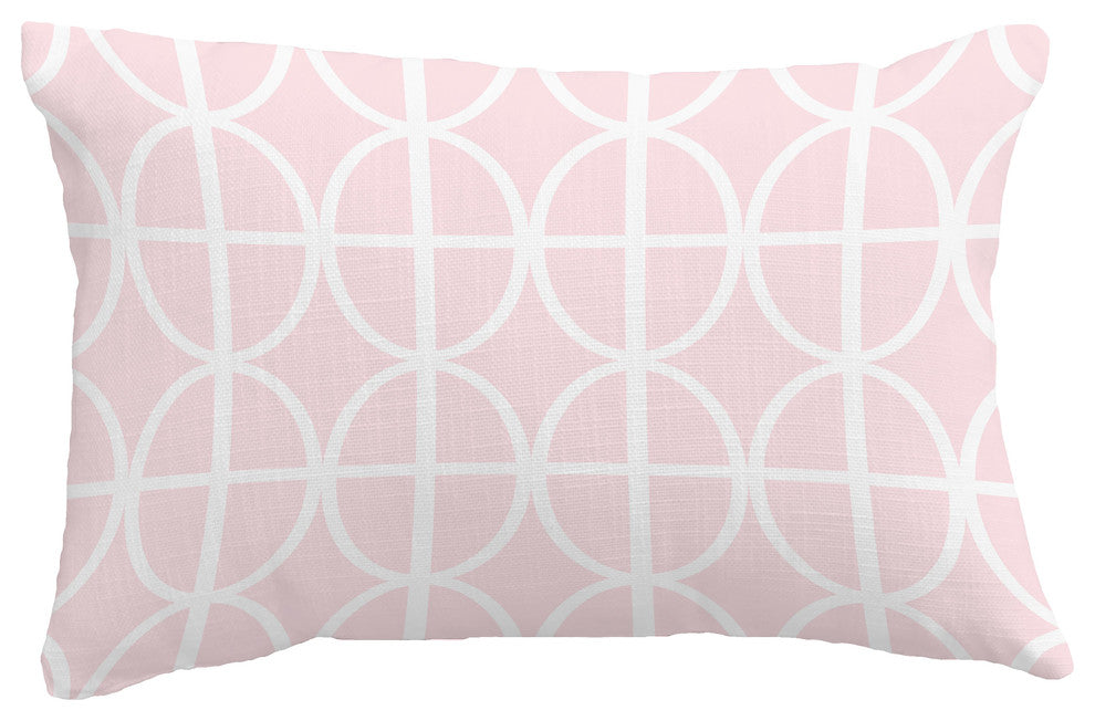 Ovals and Stripes Geometric Print Throw Pillow With Linen Texture, Pink, 14"x20"