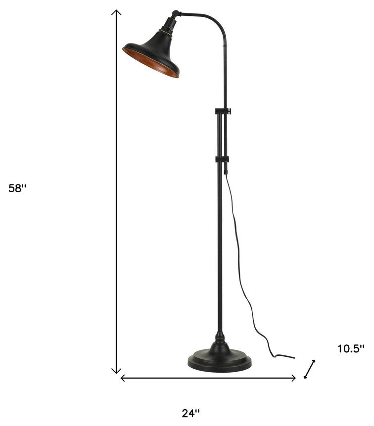 58" Bronze Adjustable Traditional Shaped Floor Lamp With Bronze Dome Shade