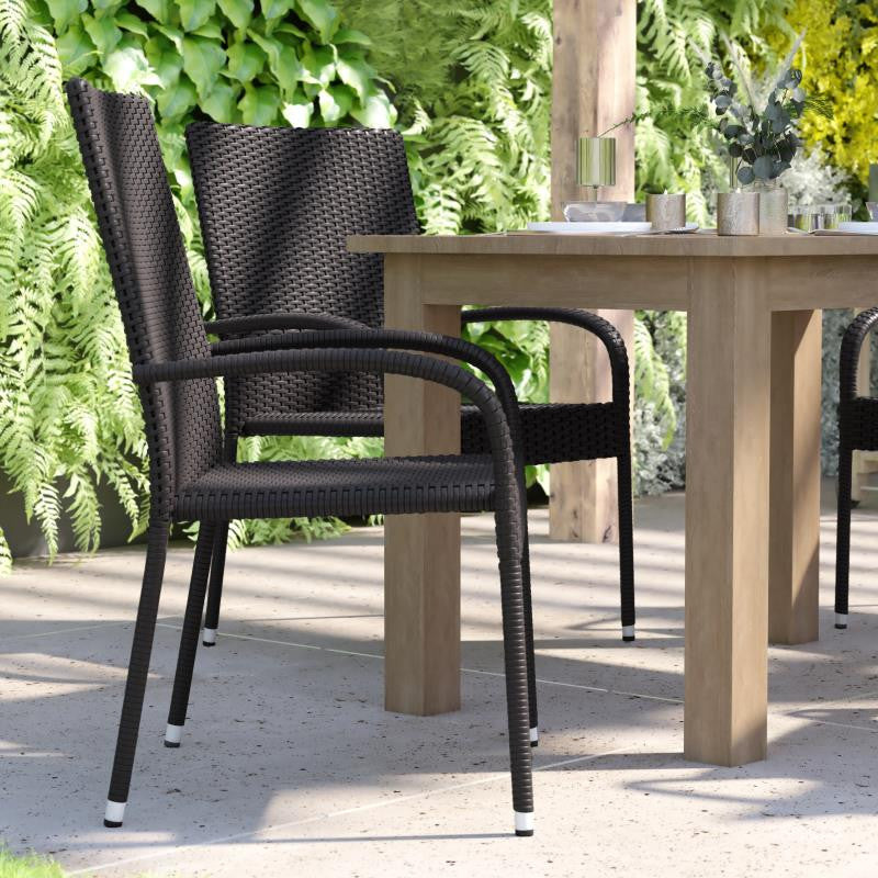 Maxim Set of 4 Stackable Indoor/Outdoor Wicker Dining Chairs with Steel Frames,