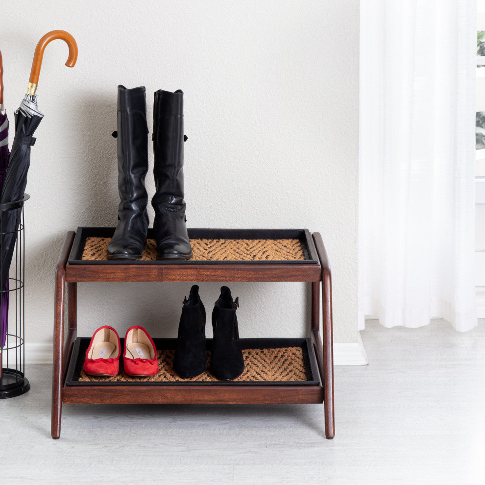 Double-Tier Brown Stand With 2-Pair Rubber Boot Trays Irish Lion