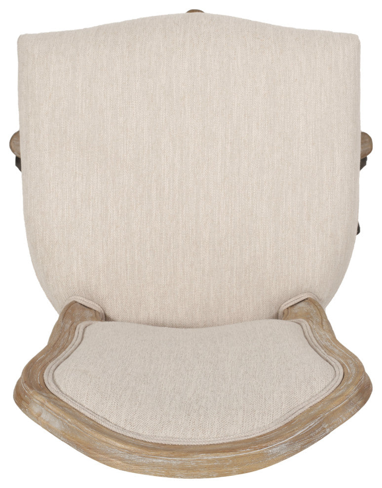 Oakes Upholstered Swivel Office Chair, Beige + Natural, 100% Polyester + Rubber Wood + Iron