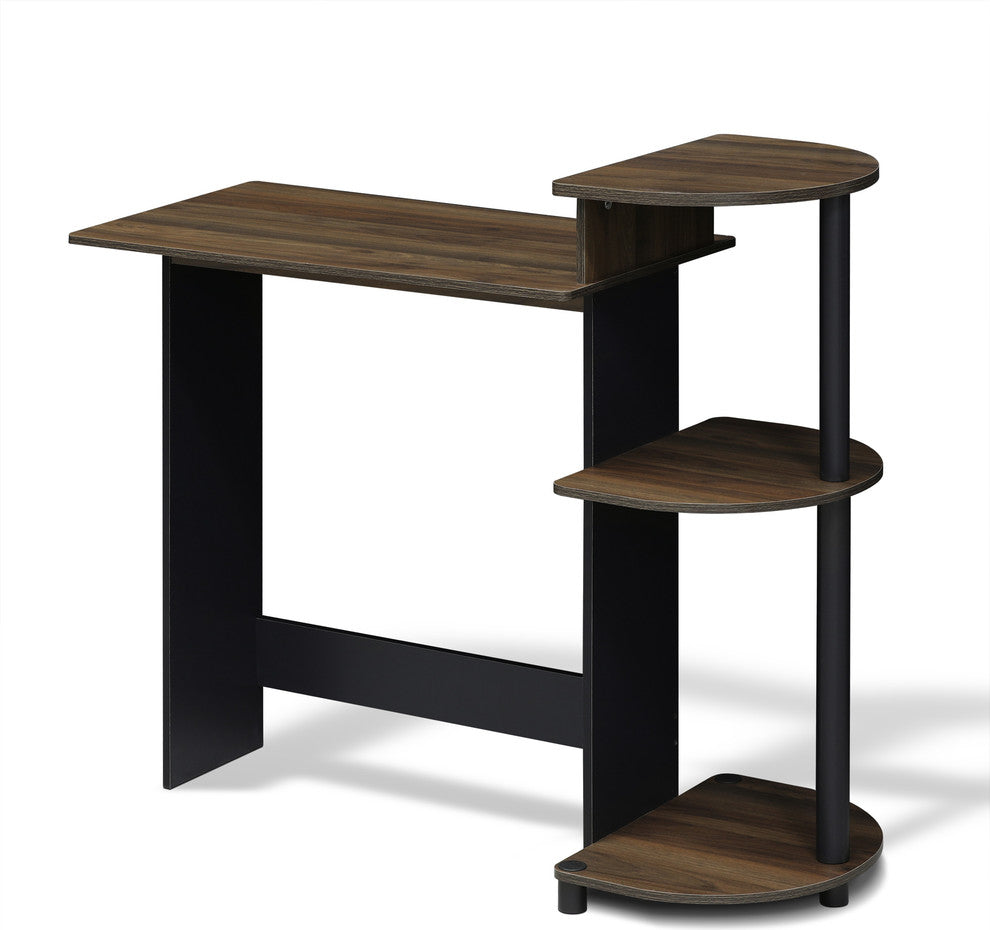 Furinno Compact Computer Desk With Shelves, Columbia Walnut/Black, 11181CWN/BK