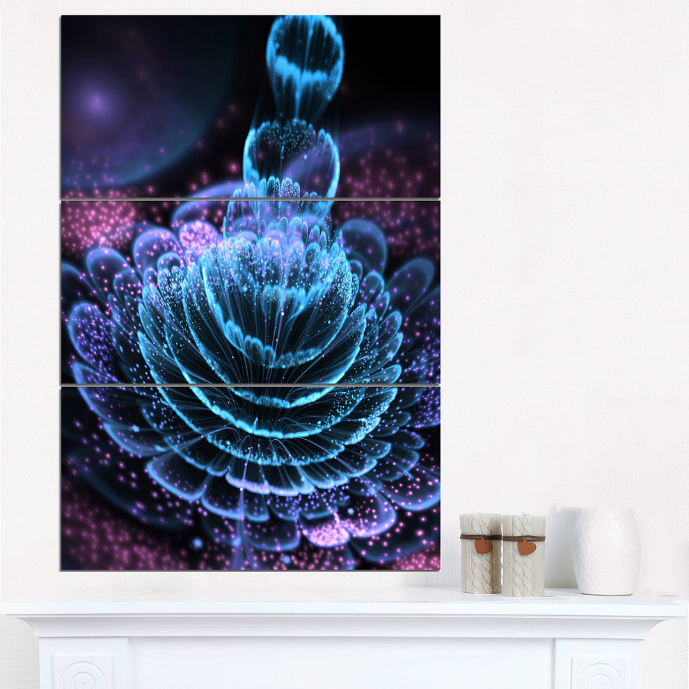 "Blue Purple Fractal Flower" Metal Wall Art, 3 Panels, 28"x36"