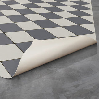 Joli Sol Checkers Slate and Light Gray Vinyl Mat, 48x72 Rectangle