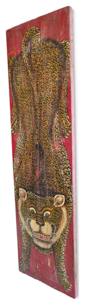 Consigned Painted Wood Leopard Panel 1