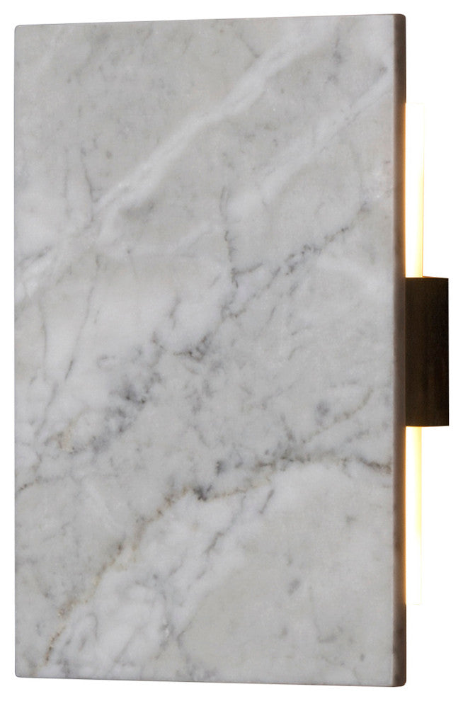 Tersus LED Wall Sconce, Dark Stained Walnut, Carrara Marble, Frosted Polymer