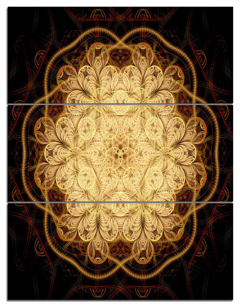 "Rounded Brown Fractal Flower" Metal Wall Art, 3 Panels, 28"x36"